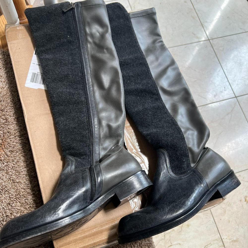 Jo Ghost Gray Black Suede Leather Knee High Boots